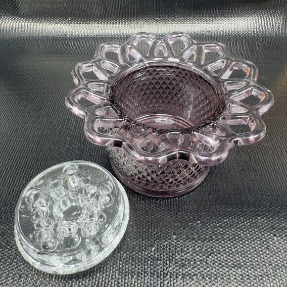 Imperial Glass Amethyst Lace Edge Diamond Point Flower Frog Clear Frog Vintage - Picture 5 of 12